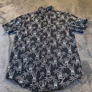 Edgar + Ash Tiki Palm Tree Short Sleeve Button Up Shirt Black Mens Small